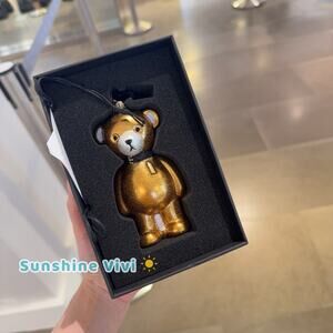 NWT Coach Bear Ornament Gold Glitter Glass Gift Box CCD51 Multi